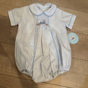 LITTLE ENGLISH BOYS BLUE POLKA DOT ONE PIECE EASTER OUTFIT NEW 24 MONTH SMOCKED